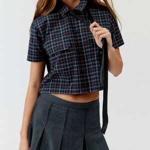 Dickies women's crop top Navy Plaid Shirt